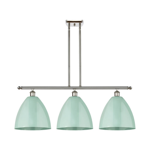 Innovations Plymouth 38.5in 3-Light Island Light | Industrial Farmhouse Polished Nickel and Matte Seafoam Metal Shade | Model 516-3I-PN-MBD-12-SF