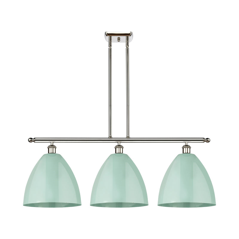 Innovations Plymouth 39in 3-Light Island Light | Industrial Farmhouse Polished Nickel and Matte Seafoam Metal Shade | Model 516-3I-PN-MBD-12-SF-LED