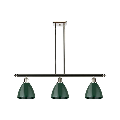 Innovations Plymouth 36in 3-Light Island Light | Industrial Farmhouse Polished Nickel and Matte Green Metal Shade | Kitchen | Model 516-3I-PN-MBD-75-GR