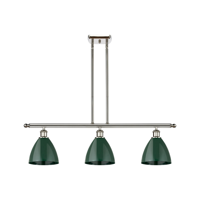 Innovations Plymouth 36in 3-Light Island Light | Industrial Farmhouse Polished Nickel and Matte Green Metal Shade | Model 516-3I-PN-MBD-75-GR-LED