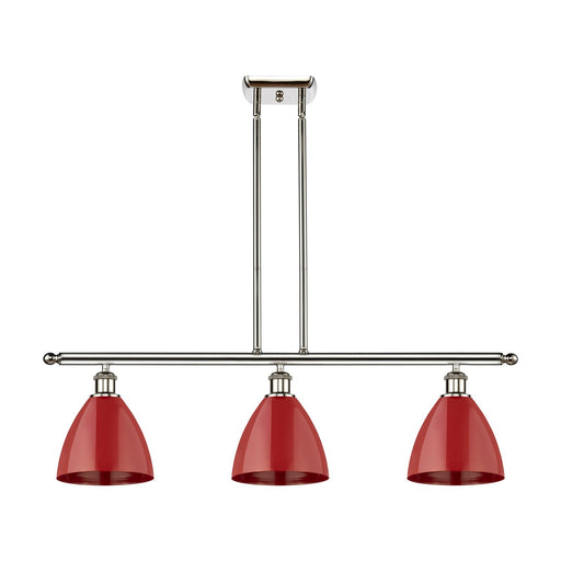 Innovations Plymouth 36in 3-Light Island Light | Industrial Farmhouse Polished Nickel and Matte Red Metal Shade | Kitchen | Model 516-3I-PN-MBD-75-RD-LED