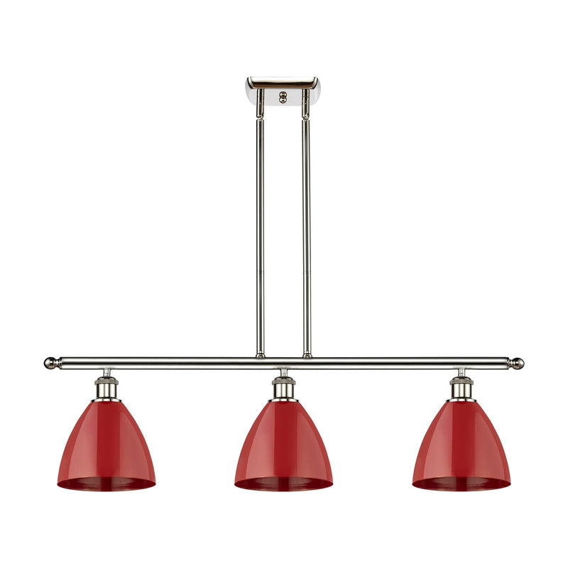 Innovations Plymouth 36in 3-Light Island Light | Industrial Farmhouse Polished Nickel and Matte Red Metal Shade | Kitchen | Model 516-3I-PN-MBD-75-RD-LED