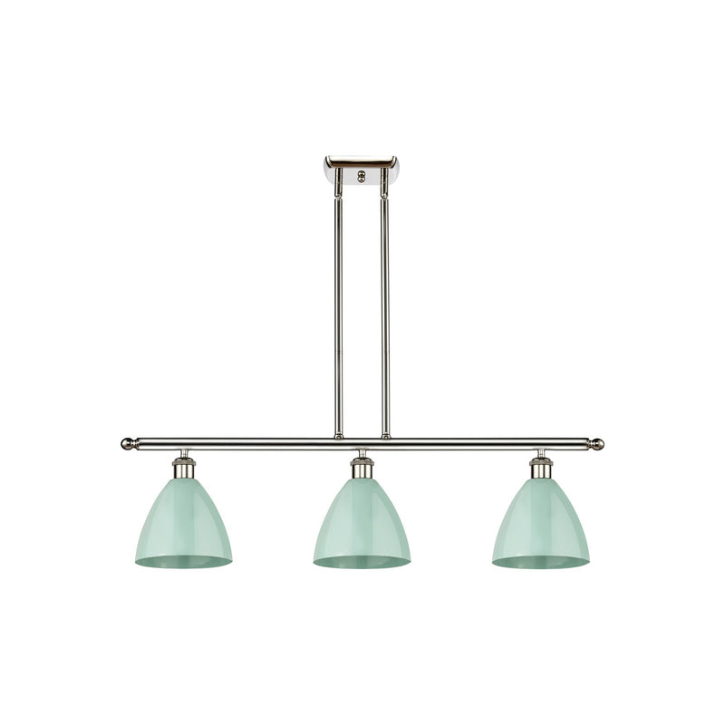 Innovations Plymouth 36in 3-Light Island Light | Industrial Farmhouse Polished Nickel and Matte Seafoam Metal Shade | Kitchen | Model 516-3I-PN-MBD-75-SF
