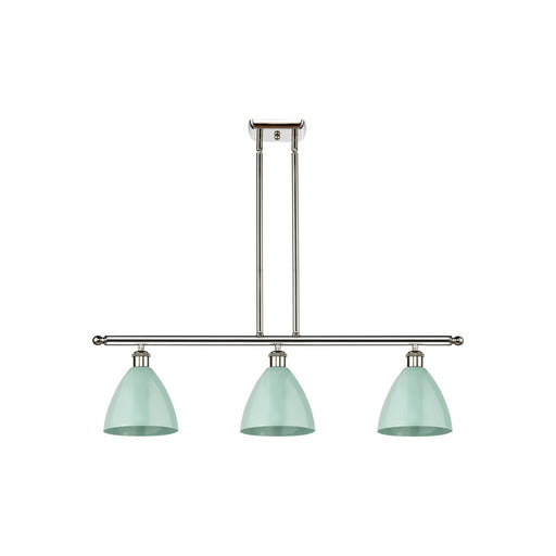Innovations Plymouth 36in 3-Light Island Light | Industrial Farmhouse Polished Nickel and Matte Seafoam Metal Shade | Kitchen | Model 516-3I-PN-MBD-75-SF