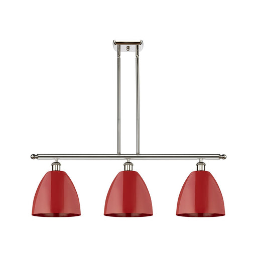 Innovations Plymouth 36in 3-Light Island Light | Industrial Farmhouse Polished Nickel and Matte Red Metal Shade | Kitchen | Model 516-3I-PN-MBD-9-RD
