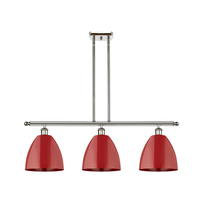 Innovations Plymouth 36in 3-Light Island Light | Industrial Farmhouse Polished Nickel and Matte Red Metal | Kitchen Island | Model 516-3I-PN-MBD-9-RD-LED