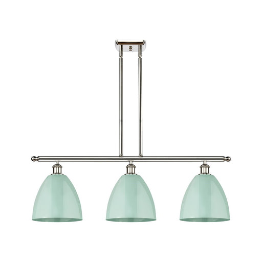 Innovations Plymouth 36in 3-Light Island Light | Industrial Farmhouse Polished Nickel and Matte Seafoam Metal Shade | Model 516-3I-PN-MBD-9-SF-LED
