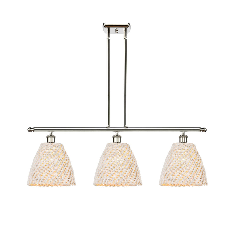 Innovations Bristol Natural 36in 3-Light Island Light | Industrial Polished Nickel Steel and Natural Fiber Shade | Kitchen | Model 516-3I-PN-NBD-9-NAT