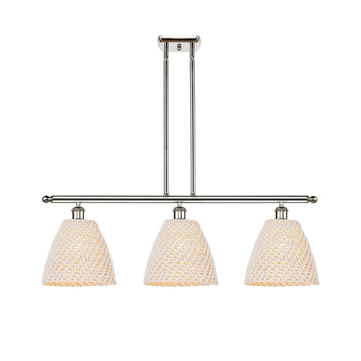 Innovations Bristol Natural 36in 3-Light Island Light | Industrial Polished Nickel Steel and Natural Fiber Shade | Kitchen | Model 516-3I-PN-NBD-9-NAT