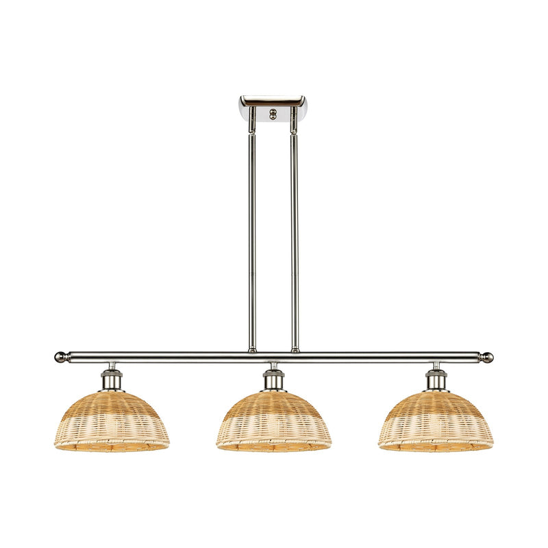 Innovations Bristol Natural II 36in 3-Light Island Light | Industrial Polished Nickel Steel and Natural Fiber Dome Shade | Model 516-3I-PN-NBD2-9-NAT