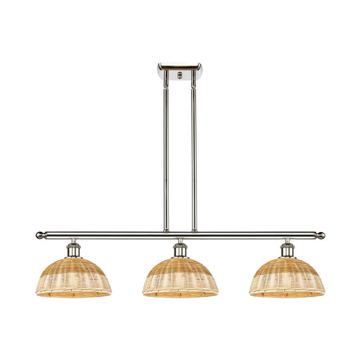 Innovations Bristol Natural II 36in 3-Light Island Light | Industrial Polished Nickel Steel and Natural Fiber Dome Shade | Model 516-3I-PN-NBD2-9-NAT