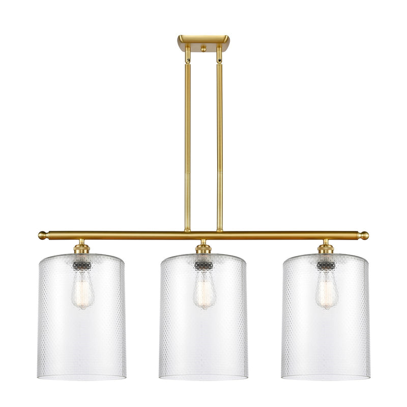Innovations Cobbleskill 36in 3-Light Island Light | Art Nouveau Satin Gold Steel and Clear Glass | Kitchen Island & Dining Room | Model 516-3I-SG-G112-L