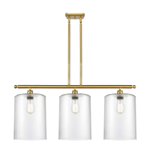 Innovations Cobbleskill 36in 3-Light Island Light | Art Nouveau Satin Gold Steel and Clear Glass | Kitchen Island & Dining Room | Model 516-3I-SG-G112-L