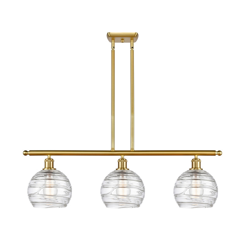 Innovations Athens Deco Swirl 36in 3-Light Island Light | Industrial Satin Gold Steel and Clear Glass | Kitchen Island & | Model 516-3I-SG-G1213-8CL