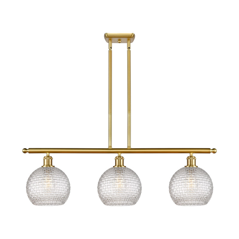 Innovations Athens 36in 3-Light Island Light | Modern Farmhouse Satin Gold Steel and Clear Basket Weave Glass | Kitchen Island | Model 516-3I-SG-G122C-8CL