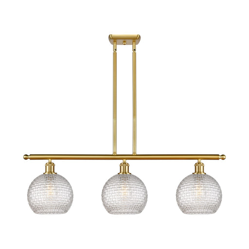 Innovations Athens 36in 3-Light Island Light | Modern Farmhouse Satin Gold Steel and Clear Basket Weave Glass | Kitchen Island | Model 516-3I-SG-G122C-8CL