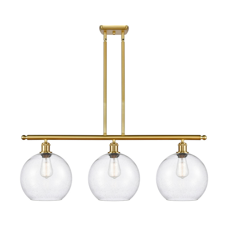 Innovations Athens 37in 3-Light Island Light | Industrial Satin Gold Steel and Seedy Glass | Kitchen Island & Dining Room | 36.5 | Model 516-3I-SG-G124-10