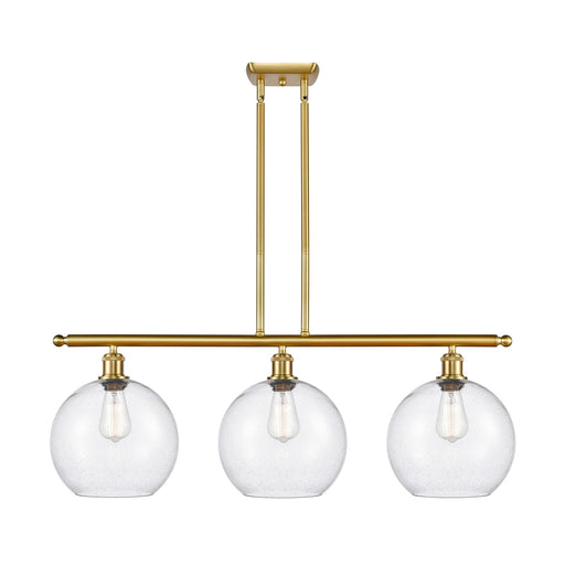 Innovations Athens 37in 3-Light Island Light | Industrial Satin Gold Steel and Seedy Glass | Kitchen Island & Dining Room | 36.5 | Model 516-3I-SG-G124-10