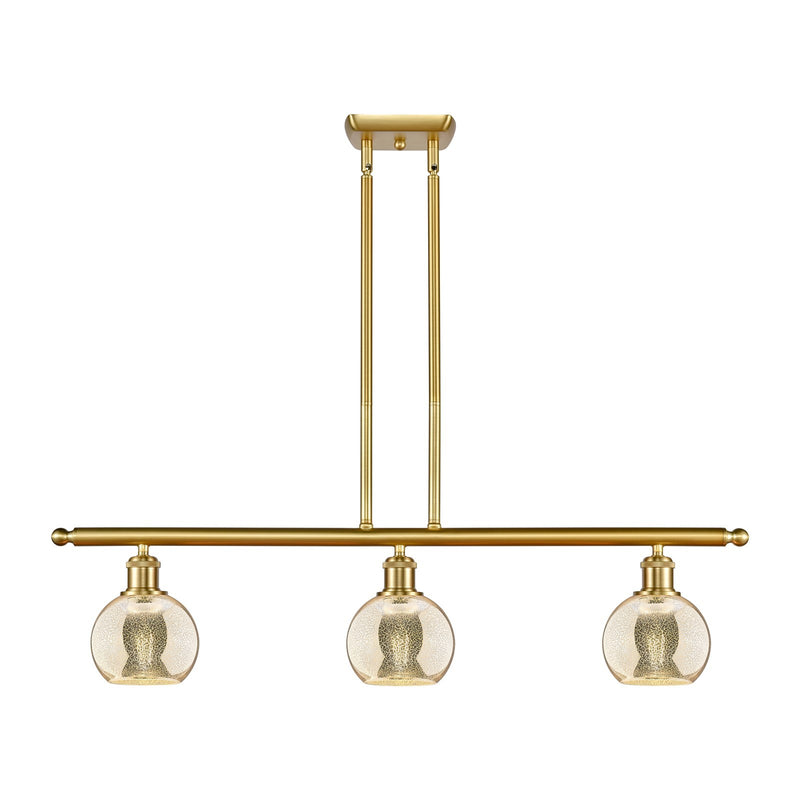 Innovations Athens 36in 3-Light Island Light | Industrial Satin Gold Steel and Mercury Glass | Kitchen Island & Dining Room | 36 | Model 516-3I-SG-G128-6