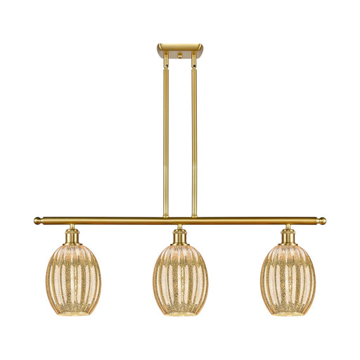 Innovations Preston Bulb 36in 3-Light Island Light | Industrial Satin Gold Steel and Mercury Glass | Kitchen Island & Dining | Model 516-3I-SG-G459-6ME