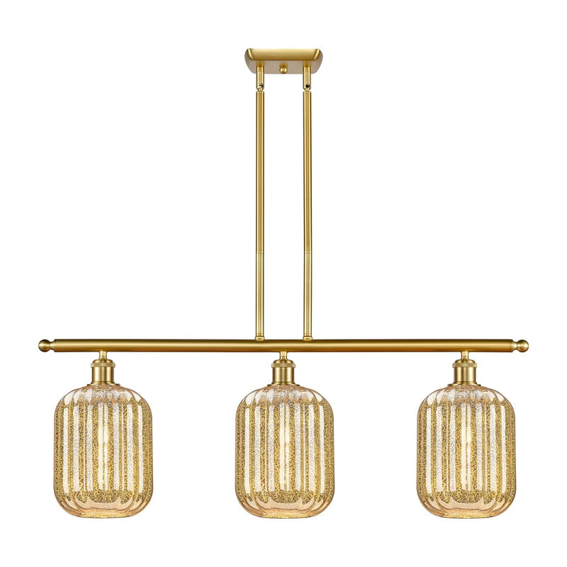 Innovations Preston Cylinder 36in 3-Light Island Light | Industrial Satin Gold Steel and Mercury Glass | Kitchen Island & | Model 516-3I-SG-G460-7ME