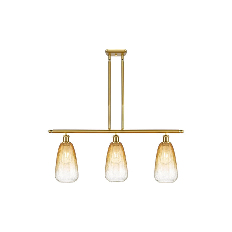 Innovations Brookhaven Almond 36in 3-Light Island Light | Industrial Satin Gold Steel and Amber Glass | Kitchen Island & Dining | Model 516-3I-SG-G480-6AM