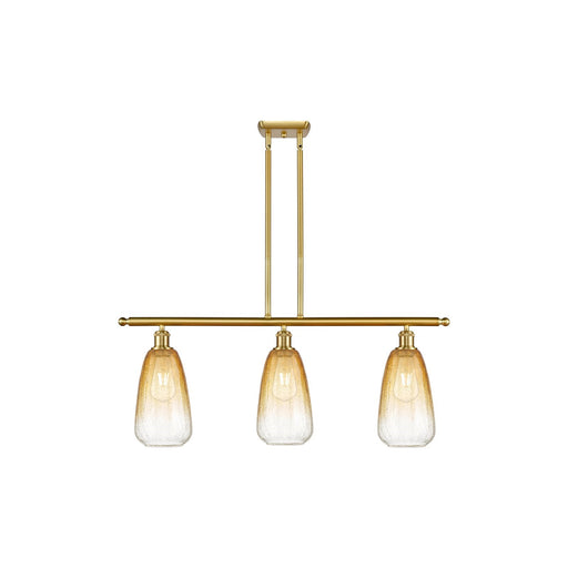 Innovations Brookhaven Almond 36in 3-Light Island Light | Industrial Satin Gold Steel and Amber Glass | Kitchen Island & Dining | Model 516-3I-SG-G480-6AM