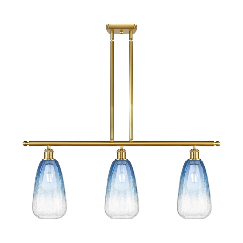 Innovations Brookhaven Almond 36in 3-Light Island Light | Industrial Satin Gold Steel and Sapphire Blue Glass | Kitchen Island | Model 516-3I-SG-G480-6SB