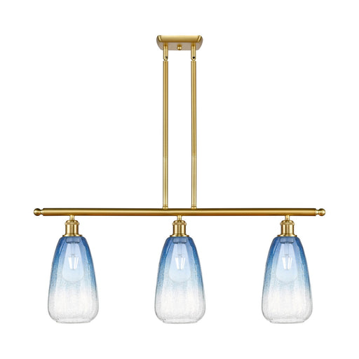 Innovations Brookhaven Almond 36in 3-Light Island Light | Industrial Satin Gold Steel and Sapphire Blue Glass | Kitchen Island | Model 516-3I-SG-G480-6SB