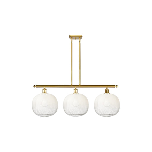 Innovations Brookhaven Sphere 37in 3-Light Island Light | Industrial Satin Gold Steel and Opal Glass | Kitchen Island & Dining | Model 516-3I-SG-G481-10OP