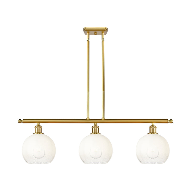 Innovations Brookhaven Globe 36in 3-Light Island Light | Industrial Satin Gold Steel and Cast Brass with Opal Glass Shades | Model 516-3I-SG-G483-8OP