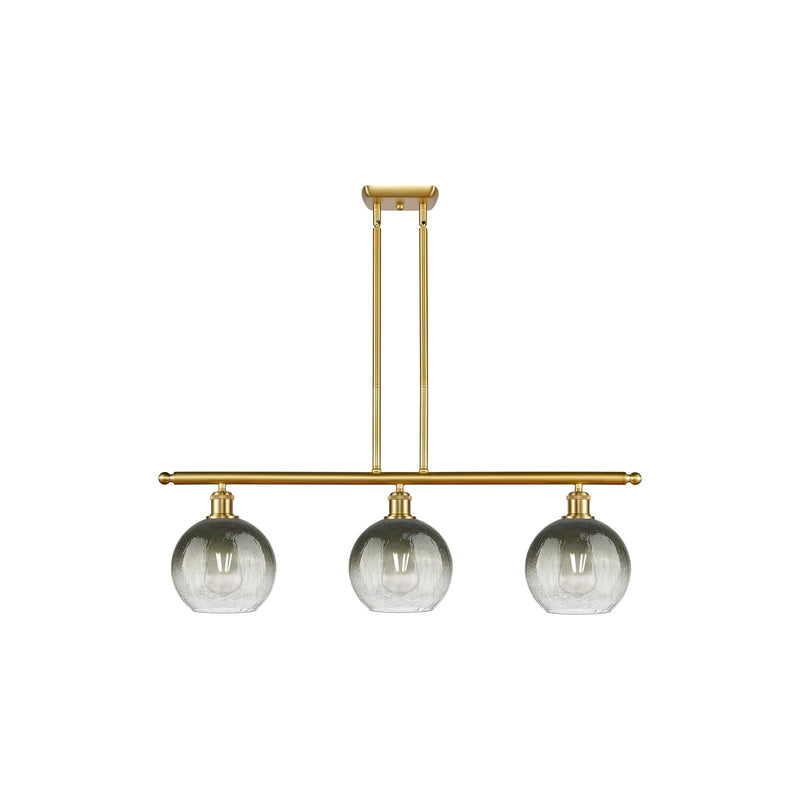 Innovations Brookhaven Globe 36in 3-Light Island Light | Industrial Satin Gold Steel and Slate Glass | Kitchen Island & Dining | Model 516-3I-SG-G483-8SL