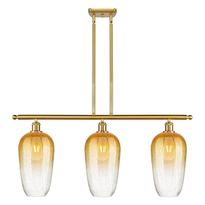 Innovations Brookhaven Flute 36in 3-Light Island Light | Industrial Satin Gold Steel and Amber Glass | Kitchen Island & Dining | Model 516-3I-SG-G484-7AM
