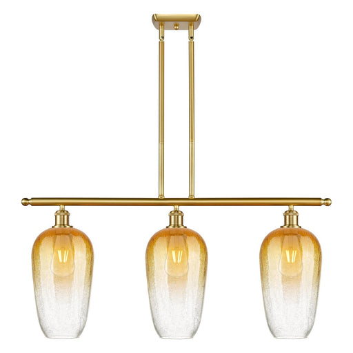 Innovations Brookhaven Flute 36in 3-Light Island Light | Industrial Satin Gold Steel and Amber Glass | Kitchen Island & Dining | Model 516-3I-SG-G484-7AM