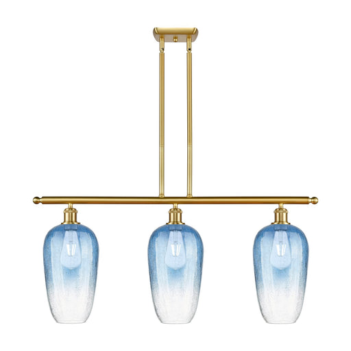 Innovations Brookhaven Flute 36in 3-Light Island Light | Industrial Satin Gold Steel and Sapphire Blue Glass | Kitchen Island & | Model 516-3I-SG-G484-7SB