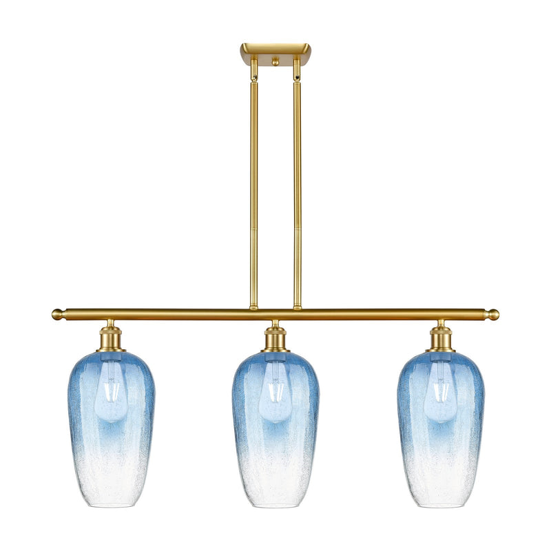 Innovations Brookhaven Flute 36in 3-Light Island Light | Industrial Satin Gold Steel and Sapphire Blue Glass | Kitchen Island & | Model 516-3I-SG-G484-7SB