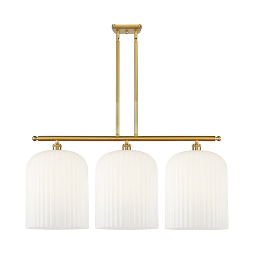Innovations Bridal Veil 36in 3-Light Island Light | Art Nouveau Satin Gold Steel and Gloss White Ribbed Glass | Kitchen | Model 516-3I-SG-G559-12GWH