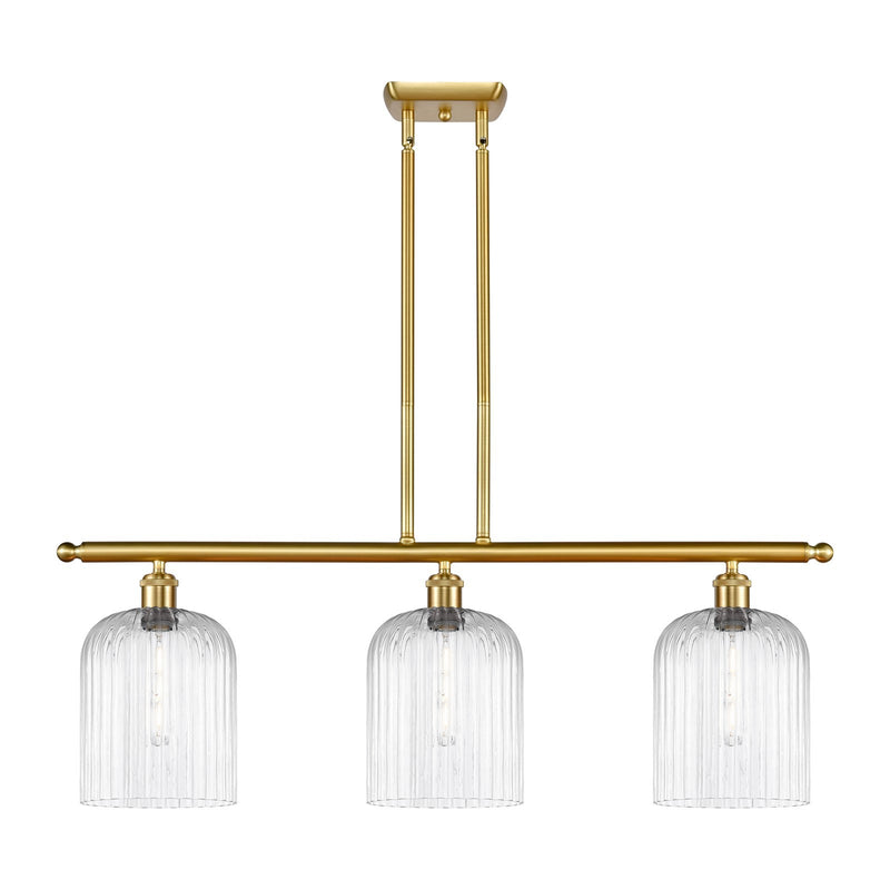 Innovations Bridal Veil 36in 3-Light Island Light | Art Nouveau Satin Gold Steel and Clear Ribbed Glass | Kitchen Island & | Model 516-3I-SG-G559-8CL