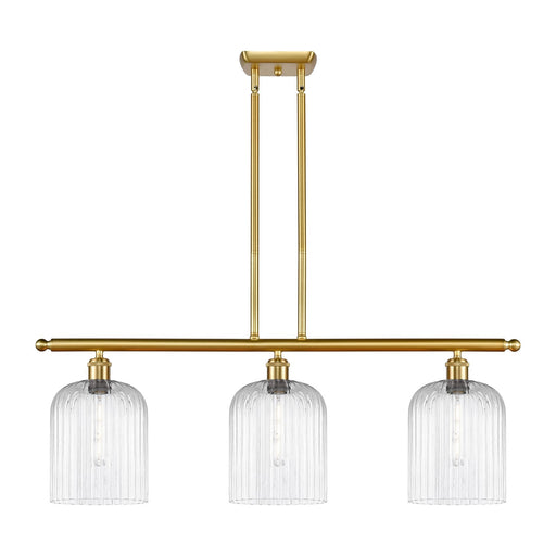 Innovations Bridal Veil 36in 3-Light Island Light | Art Nouveau Satin Gold Steel and Clear Ribbed Glass | Kitchen Island & | Model 516-3I-SG-G559-8CL