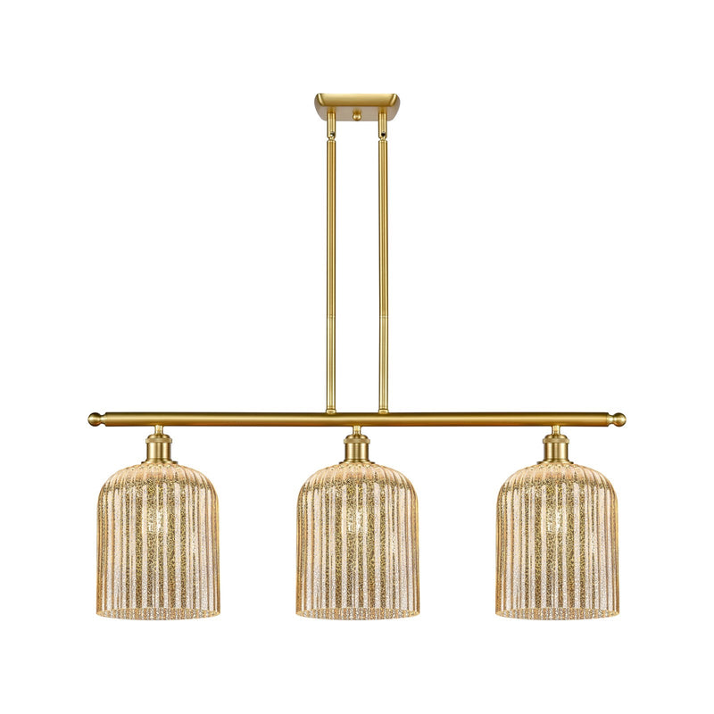 Innovations Bridal Veil 36in 3-Light Island Light | Art Nouveau Satin Gold Steel and Mercury Ribbed Glass | Kitchen Island & | Model 516-3I-SG-G559-8ME