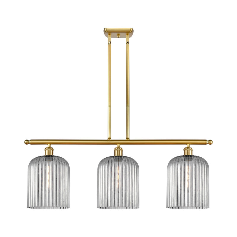 Innovations Bridal Veil 36in 3-Light Island Light | Art Nouveau Satin Gold Steel and Cast Brass with Light Smoke Ribbed Glass | Model 516-3I-SG-G559-8SM