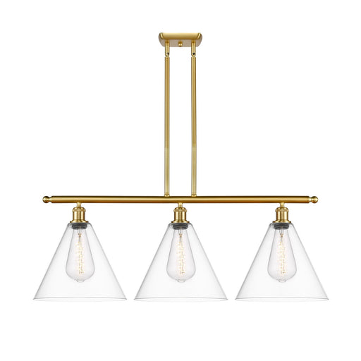 Innovations Berkshire Glass 39in 3-Light Island Light | Industrial Satin Gold Steel and Cast Brass with Clear Glass Shades | Model 516-3I-SG-GBC-122