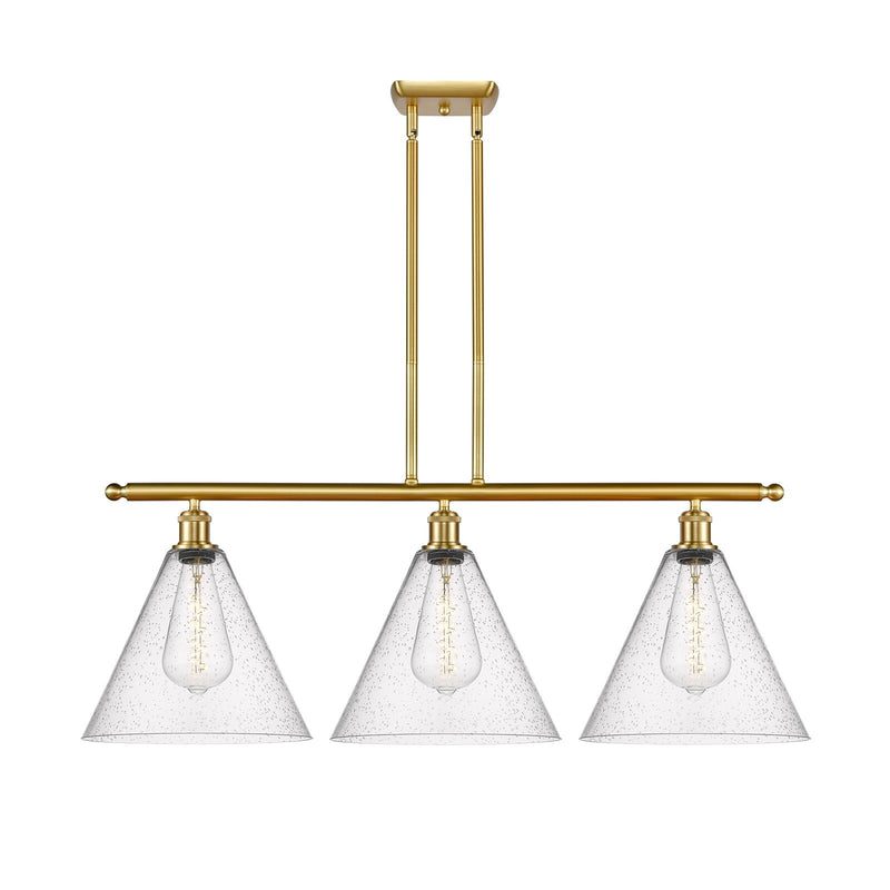 Innovations Berkshire 38.5in 3-Light Island Light | Industrial Satin Gold Steel and Cast Brass with Seedy Glass Shades | Model 516-3I-SG-GBC-124-LED