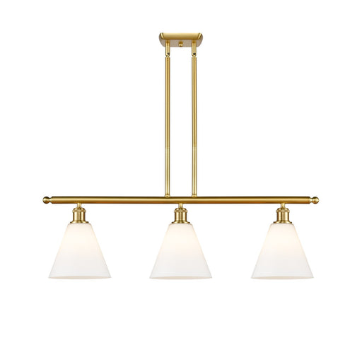 Innovations Berkshire Glass 36in 3-Light Island Light | Industrial Satin Gold Steel and Matte White Glass | Kitchen Island & | Model 516-3I-SG-GBC-81