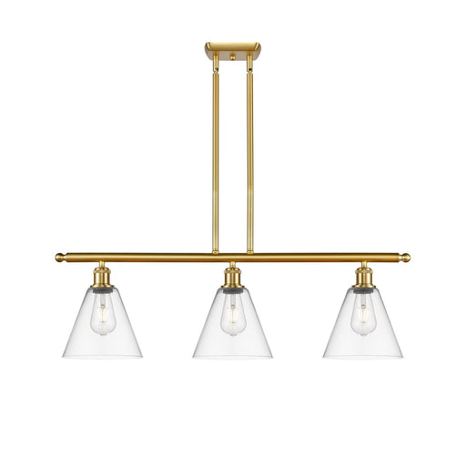 Innovations Berkshire 36in 3-Light Island Light | Industrial Satin Gold Steel and Clear Glass | Kitchen Island & Dining Room | Model 516-3I-SG-GBC-82-LED