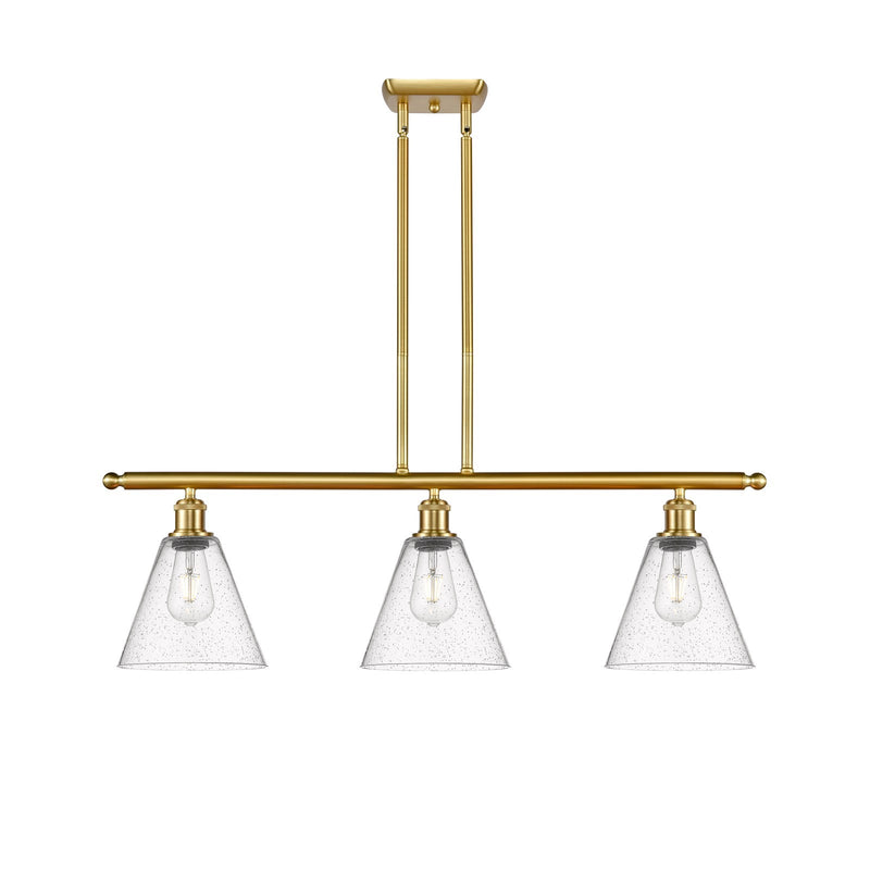 Innovations Berkshire 36in 3-Light Island Light | Industrial Satin Gold Steel and Seedy Glass | Kitchen Island & Dining Room | Model 516-3I-SG-GBC-84-LED