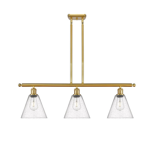 Innovations Berkshire 36in 3-Light Island Light | Industrial Satin Gold Steel and Seedy Glass | Kitchen Island & Dining Room | Model 516-3I-SG-GBC-84-LED