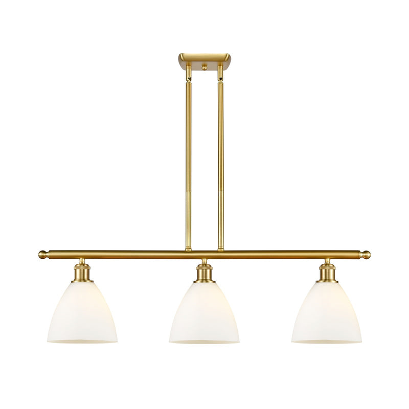 Innovations Bristol 36in 3-Light Island Light | Industrial Satin Gold Steel and Matte White Glass | Kitchen Island & Dining Room | Model 516-3I-SG-GBD-751
