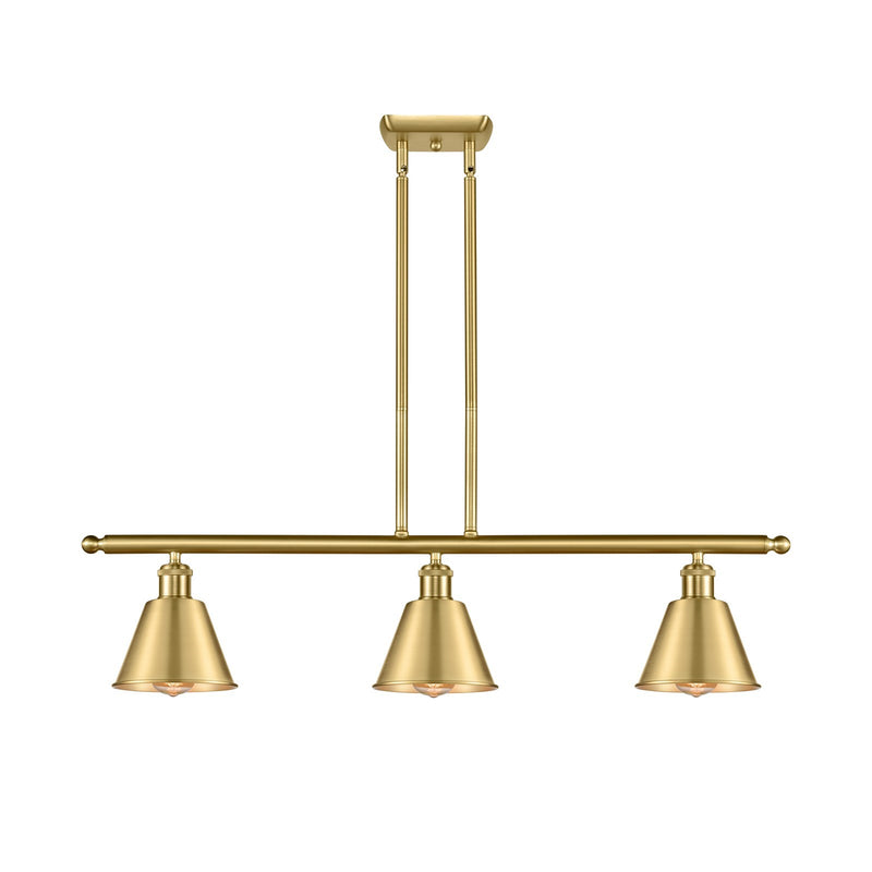 Innovations Smithfield 36in 3-Light Island Light | Industrial Farmhouse Satin Gold Steel and Satin Gold Metal Shade | Kitchen | Model 516-3I-SG-M8-LED