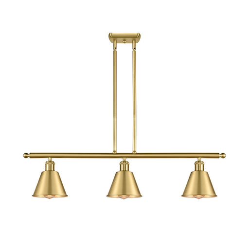 Innovations Smithfield 36in 3-Light Island Light | Industrial Farmhouse Satin Gold Steel and Satin Gold Metal Shade | Kitchen | Model 516-3I-SG-M8-LED